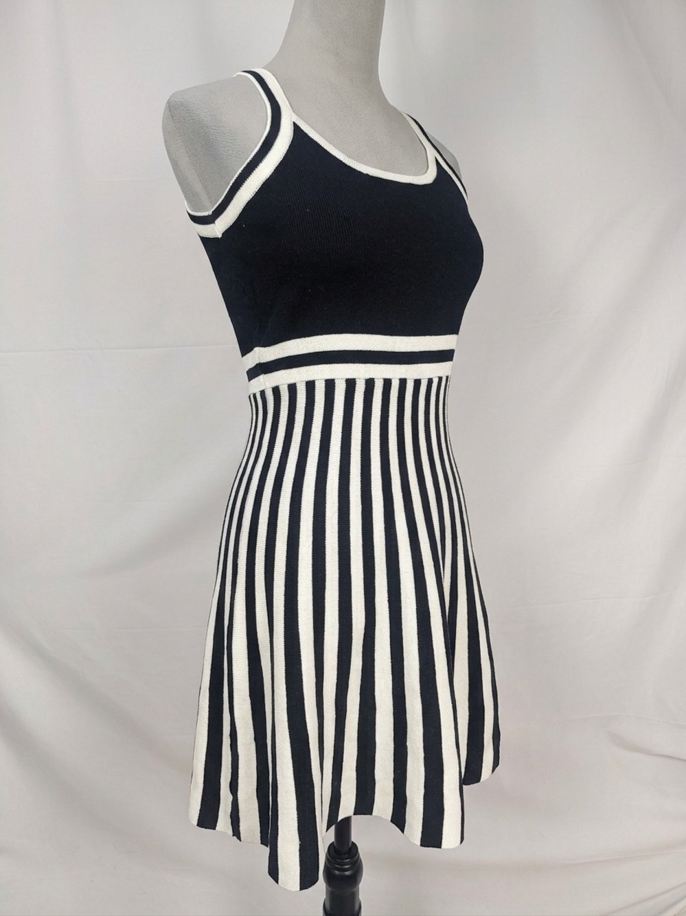 BIRCH Black & White Striped Knit Fit & Flare Dress | Size M/L